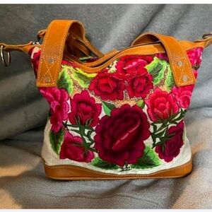 Leather Floral Embroidered Women's Bag